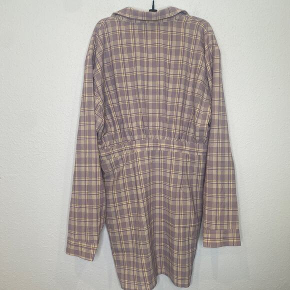Pretty Little Thing Plaid Long Sleeve Button Down Lilac Shirt Dress NWT Sz 16 - Picture 7 of 15